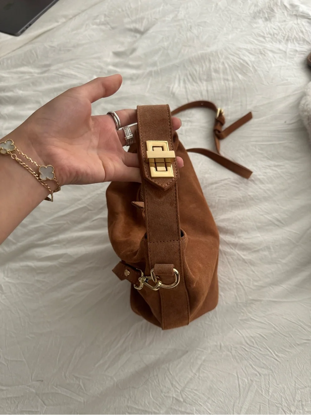 Claudia Canova genuine leather Brown Suede Shoulder Bag with Gold Hardware